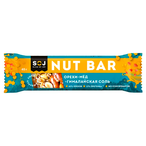 Батончик SOJ Nut Bar с медом и гималайской солью   40гр