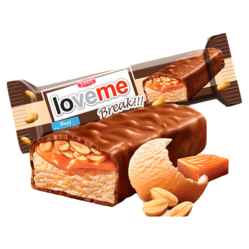 Шоколадный батончик Loveme с арахисом, карамелью и нугой   50гр