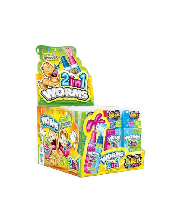 Жидкая конфета Johny Bee JOHNY BEE® Worms 2 in 1, жидкая конфета, + кислый порошок.  20гр   20гр